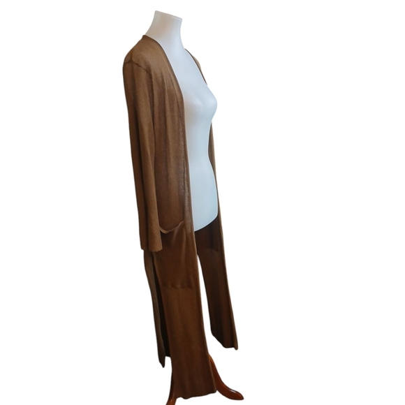 Zara Long Brown Open-Front Cardigan Size Small - Picture 1 of 7